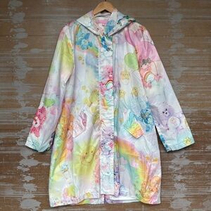 Dolls Kill x Care Bears Watercolor Graphic Print Rain Jacker Decora Womens S